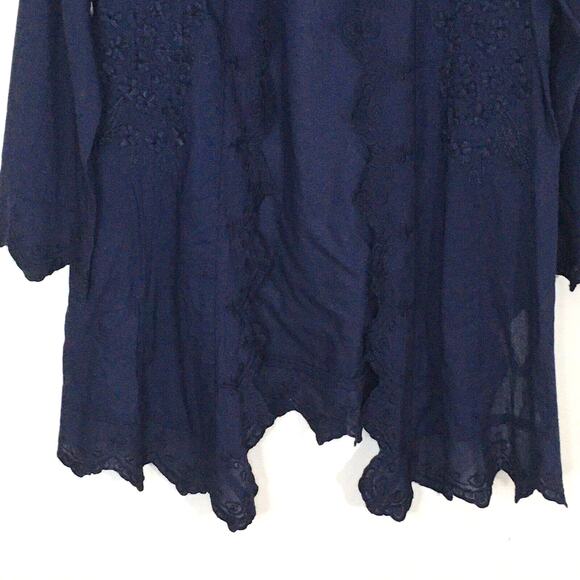 NWT Soft Surroundings Sonoma Embroidered Asymmetrical Hem Open Cardigan Navy SP - Picture 7 of 13